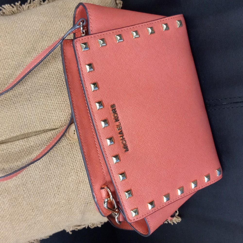 Michael Kors Coral Studded Crossbody Bag - Picture 6 of 7